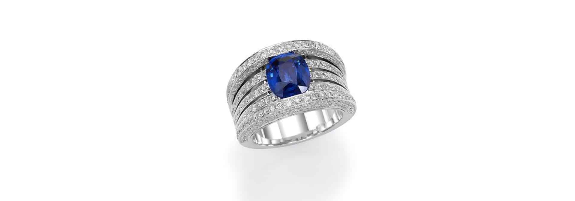 טבעת יהלומים אבן ספיר כחול בונקר תכשיטים