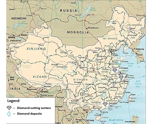 מפת סין כריית יהלומים